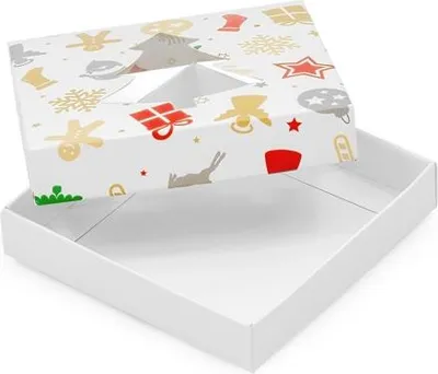 Image de Boîte cadeau de Noël pliable avec fenêtre – sapin de Noël et impression 105 x 105 x 20 mm