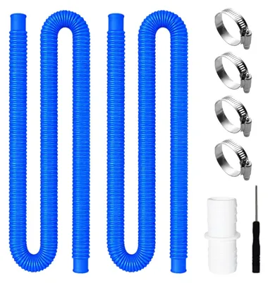 Immagine prodotto di 2 tubi per piscina da 32 mm, con 4 fascette e un raccordo per tubo