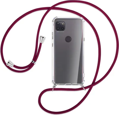 Produktbild von Handykette Backcover-Schutzhülle mit Band (Metall silberfarben) für Motorola Moto G 5G - dunkelrot