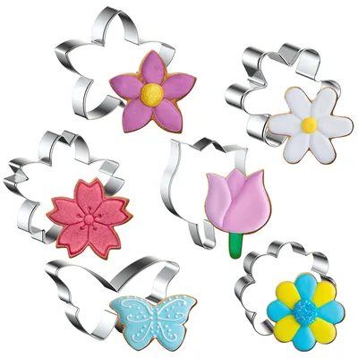 Image de Emporte-pièces, lot de 6, emporte-pièces en forme de fleurs, emporte-pièces, emporte-pièces pour biscuits, gâteaux, chocolat, pâtisserie (6 pièces)