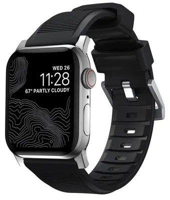 Productafbeelding van Nomad Rugged band FKM voor de Apple Watch | 44/45/46/49 mm - Zilver / Zwart