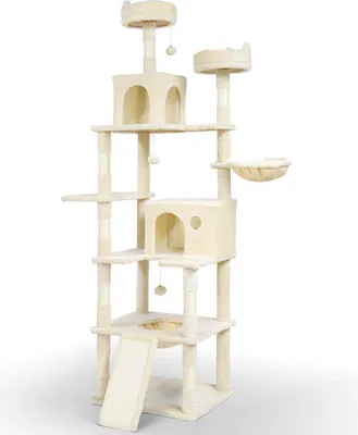 Produktbild von VOUNOT® Katzenbaum 215cm, mehrstöckiger Katzenmöbel XXL, mit Korb, Plüschbälle, Dicke stämme, Kletterbaum für Katzen, Beige