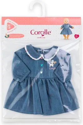 Produktbild von Corolle Puppenkleid Week-end a Paris, 36 cm, Denim-Imitation, Claudine-Kragen, Kleiner Hunde-Aufdruck