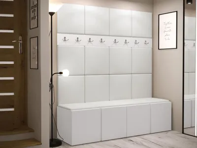 Obrázek produktu pro Stěna do předsíně s botníkem a panely 42x42 SELAND 6 - bílá / bílá