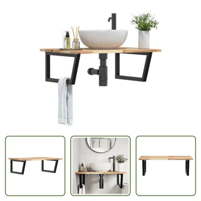 Immagine prodotto di The Living Store Mensola per lavabo a parete in acciaio e legno di acacia