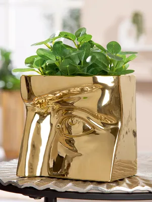 Produktbild von Gilde Vase, Gesicht, Auge, Volto, Keramik, goldfarben, VE 3 Höhe: 16.00 cm Breite: 16.00 cm Tiefe: 10.00cm 59053