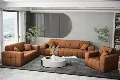 Produktbild von Sofaset Designersofa NANCY 3-2-1 in Stoff Perfekt Harmony Caramel