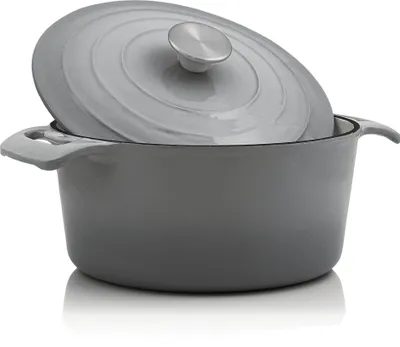 Produktbild von BBQ-Toro smaltovaný liatinový kotlík s pokrievkou, sivý, 4,0 l - Ø 24 cm, kastról, pekáč