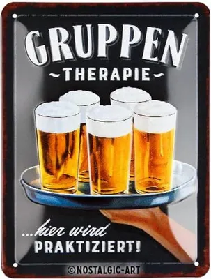 Image de Nostalgic-Art - Plaque en métal 15x20 cm - Thérapie de groupe - Bière
