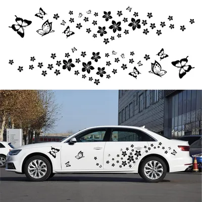 Produktbild von Autoaufkleber, Schmetterlings- und Blumenmuster, Vinyl, schwarz, 74 Stück
