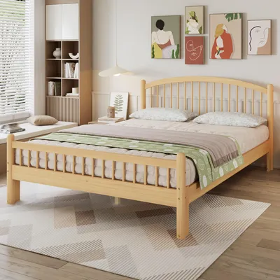 Produktbild von Flieks Klassisches Bett 140x200cm mit Lattenrost, Holzbett Doppelbett mit Gitter-Kopfteil, Jugendbett Kinderbett, Naturbelassen