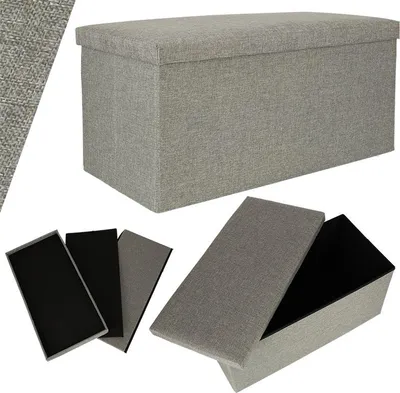 A product image showing a large grey storage ottoman and its components.