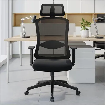 Imagen del producto de Silla de oficina ergonómica, silla de escritorio con función de inclinación hasta 125°, reposacabezas y reposabrazos ajustables, silla giratoria con soporte lumbar, silla de oficina para ejecutivos de malla, sillas de oficina con capacidad de hasta 150 kg, color