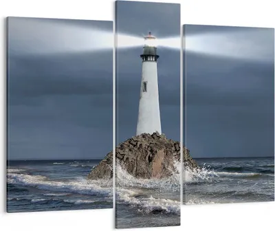 Produktbild von Bild auf Leinwand - Leinwandbild - Leuchtturm Meer - 95x80cm - Wand Bild - Wanddeko - Wandbilder - Leinwanddruck - Bilder - Kunstdruck - Wanddekoration - Leinwand bilder - Wandkunst - CB95x80-3550