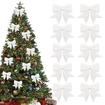 Produktbild von Weihnachtsschleifen Dekoschleifen Geschenkschleifen - 12 x 15 cm - 10 Stück - Weiß - Für Weihnachtsbaum und Geschenke