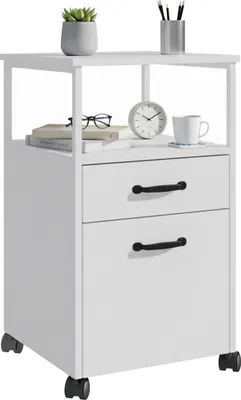 Produktbild von Relaxdays Rollcontainer, 2 Schubladen, Hängeregister, modernes Design, HBT: 66,5 x 42 x 44 cm, Aktenschrank schmal, weiß
