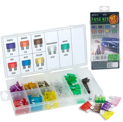 Produktbild von MNC – Premium-Sicherungen – Kfz-Sicherungen mit Entferner-Werkzeug – 97 Stück – 6 V/12 V/24 V – 3, 5, 7,5, 10, 15, 20, 25, 30 A Ampere – 19 x 13 mm