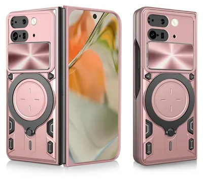 Immagine prodotto di Per Google Pixel 9 Pro CD pieghevole texture scorrevole fotocamera TPU / PC protettivo anello titolare Rosa