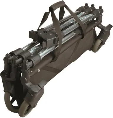 A folded travel trolley with wheels and a handle, placed on a white background.