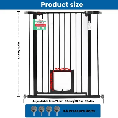 Immagine prodotto di Sbarre di sicurezza per bambini - Protezione per porte e scale, 76-90 cm - Fissaggio a pressione, senza foratura - Chiusura automatica - Metallo - Adatte per bambini e animali domestici