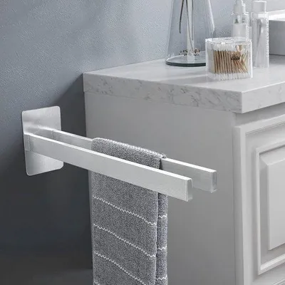 Image de Porte-serviettes mural double, 40 cm, en acier inoxydable