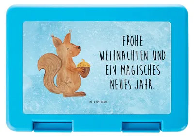 Produktbild von Mr. & Mrs. Panda Bento Box Eichhörnchen Weihnachtszeit - Eisblau - Geschenk, Bentobox, Neujahr, Brotzeitbox, Guten Rutsch, Weihnachtsmotiv, Snackbox, Vorratsbehälter