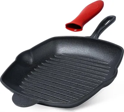 Image de Poêle en fonte carrée pour griller viande, poisson et légumes, 28 cm