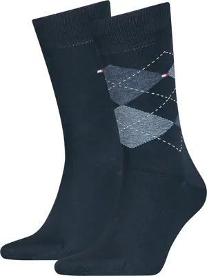 Obrázok produktu pre balenie 2 ks TOMMY HILFIGER Check Socks Men 322 - dark navy 47-49
