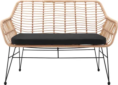 Produktbild von SalesFever Sitzbank in Rattan-Optik | Metallgestell schwarz | inkl. Sitzkissen | Indoor- und Outdoor geeignet | B 120 x T 69 x H 85 cm | natur-schwarz