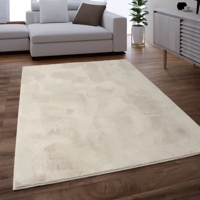 Produktbild von Teppich Wohnzimmer Kunstfell Shaggy Hochflor Waschbar In Waschmaschine Soft Uni Creme Grösse 140x200 cm