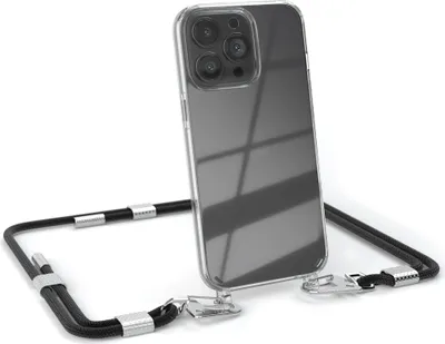 Produktbild von EAZY CASE Handykette für Apple iPhone 13 Pro, Transparente Silikonhülle mit Band, Clear Case, abnehmbar in  Schwarz