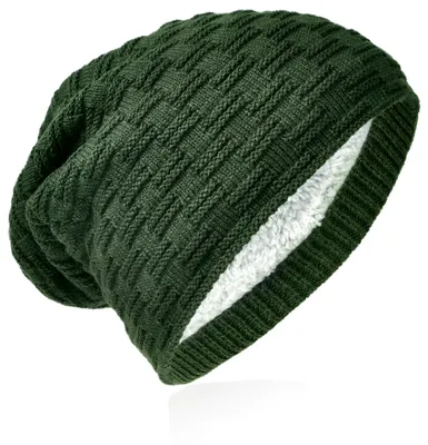 Produktbild von Strick Beanie Flecht Muster Gruen