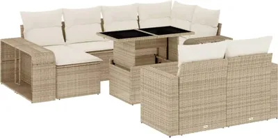 Produktbild von vidaXL 11-tlg. Garten-Sofagarnitur mit Kissen Beige Poly Rattan