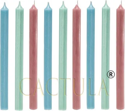 Image de Lot de 9 bougies de table longues Cactula de 28 cm – Couleurs pastel – Jade, bleu clair et rose
