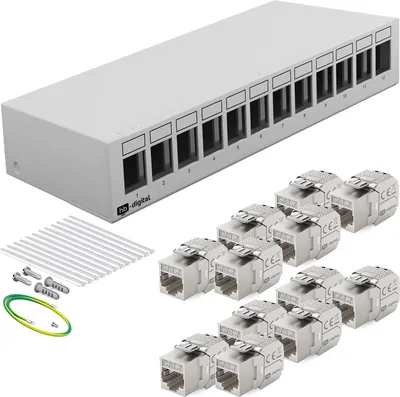 Produktbild von hb-digital Patch Panel 12 Port mit 12 x Keystone Module Cat 7 hellgrau