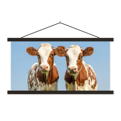 Produktbild von MuchoWow® Textilposter Kühe - Himmel - Tiere - Bauernhof - Porträt 150x75 cm mit schwarzem Rahmen - Posterleiste