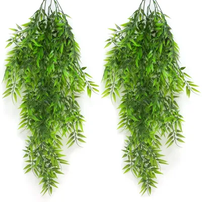 Image de 2 plantes suspendues artificielles à feuilles de bambou pour le jardin, le balcon, le portail, le mur, la décoration intérieure et extérieure