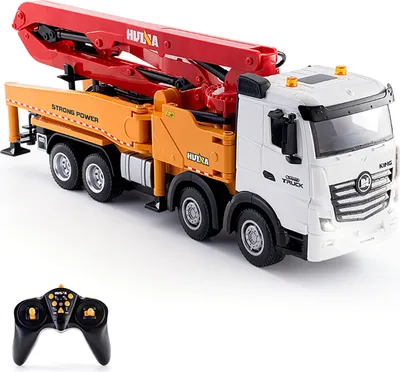 Produktbild von Betonpumpen-LKW-Spielzeug, 2,4-G-Fernbedienung, Baufahrzeuge aus Druckguss mit funktionierender Wasserpumpe, Lichtern und Geraeuschen fuer Jungen und Kinder