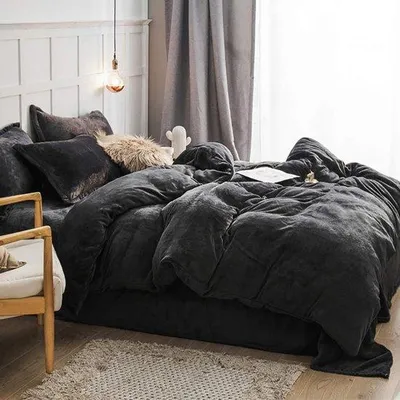Produktbild von Fluweelzacht und warme Winter-Deckenüberwurf-Set mit Kissenüberzug in dunkelgrau