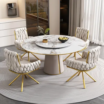 Produktbild von Flieks Esszimmerstuhl 4er Set 360°drehbar, Polsterstuhl mit Samtbezug, Küchenstuhl Wohnzimmerstuhl mit Stahlbeinen, Drehstuhl Armlehnstuhl, Beige