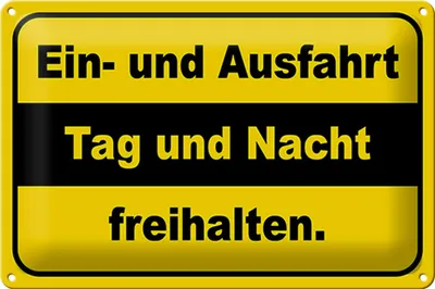 Produktbild von Blechschild Ausfahrt Tag Nacht freihalten, 30 x 20 cm, Blechschilder Achtung  Widerrechtlich