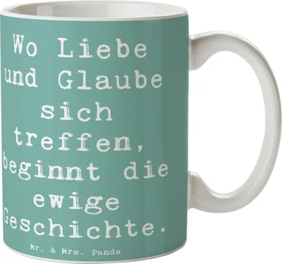 Produktbild von Mr. & Mrs. Panda Becher Spruch Kirchliche Trauung Liebe Glaube - Meeresbrise - Geschenk, Hochzeit, Tasse, Heirat, Eheringe, Braut, Keramiktasse, Teetasse, Kaffeetasse