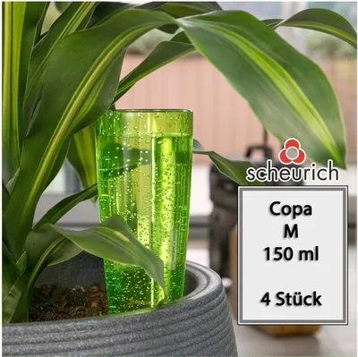 Produktbild von Scheurich Wasserspender Copa M | 4x Grün | 150 ml Füllmenge | Bewässerungskugel klein mit Ton Fuß | Wasserspender Pflanzen und Blumen Terrakotta Stiel