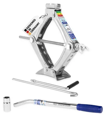 Produktbild von alca® Scherenwagenheber 1 t Set, Hubhöhe 100-350 mm, Radmutterschlüssel mit ausziehbarem Hebel bis 53 cm, 17/19 mm Aufstecknuss, drehbarer Sattel