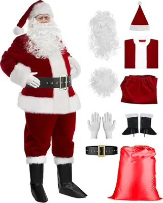 Produktbild von Nikolaus Kostüm Herren Komplett für Erwachsene Weihnachten Samt Anzug mit Nikolausmütze Weihnachtsjacke Cosplay Kostüme Faschingskostüme, Herren, 9-teiliges Set -Rot, Einheitsgröße