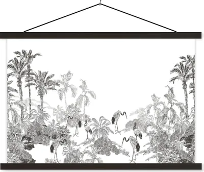 Produktbild von MuchoWow® Textilposter Dschungel - Vögel - Schwarz - Weiß 150x100 cm mit schwarzem Rahmen - Schlafzimmer