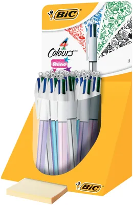 Produktbild von Packung mit 20 Stück BIC 4 Colours Shine AST-Kugelschreibern (gemischte Farben)