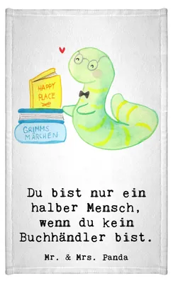 Produktbild von Mr. & Mrs. Panda Handtuch Buchhändler Herz - Weiß - Geschenk, Lustig, Buchhandlung, baumwolle, Spruch, Baumwollhandtuch, Beruf, Gästetuch, Witzig, Kleines, badezimmer