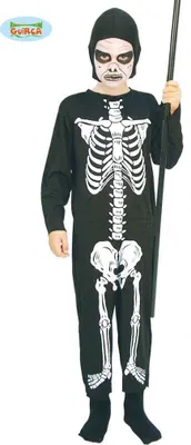 Produktbild von Skelett Kinder Jumpsuit mit Kapuze, Größe: 10 - 12 Jahre Farbe: Schwarz