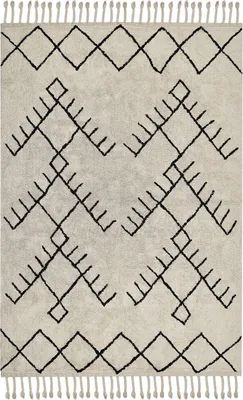 Zdjęcie produktu dla BELIANI Dywan beżowo-czarny bawełniany 140 x 200 cm prostokątny z frędzlami geometryczny wzór styl boho do salonu sypialni